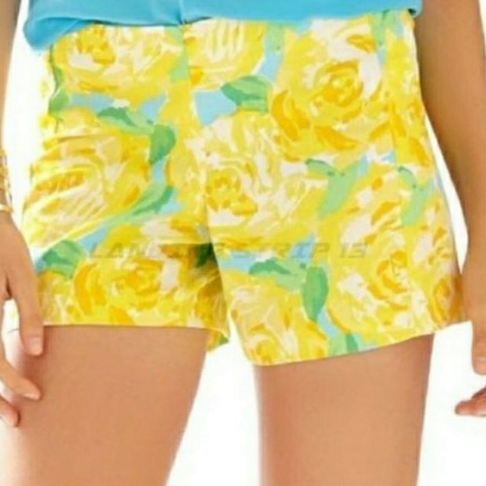 Lilly Pulitzer First Impressions Floral Shorts Yellow Cotton 5" Inseam Sz 0